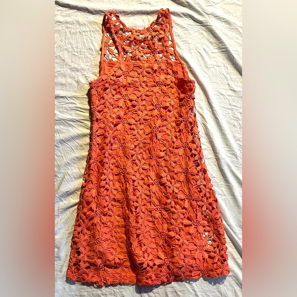 Hollister Women’s Coral Orange Floral Lace Sleeveless Dress Size Small - Picture 10 of 12